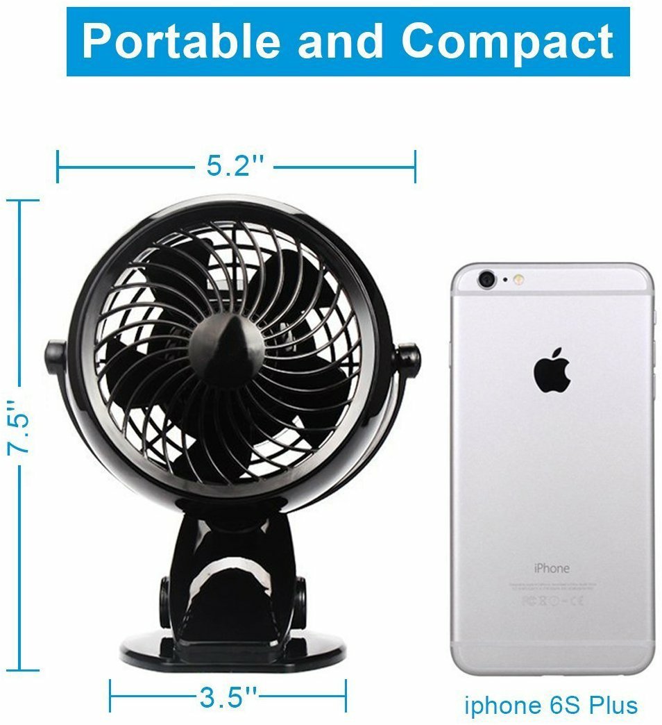 Gazeled Battery Operated Fans, Stroller Fan Battery Operated, Portable Battery Powered Fan with Clip, 5 Inch Cordless Fan for Camping, Mini Quiet Personal Fan for Bed, Car, 8 Free AA Batteries