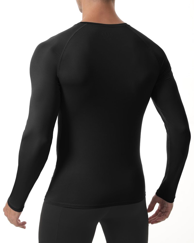 Roadbox Mens Compression Shirt, Cool Dry Long Sleeve Workout Shirts, Running Athletic Football Gym Base Layer Tops UPF 50+ Black