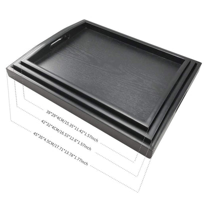 DILLMAN Serving Tray Large Black Wood Rectangle Food Tray Butler Tray Breakfast Tray with Handles (Medium)