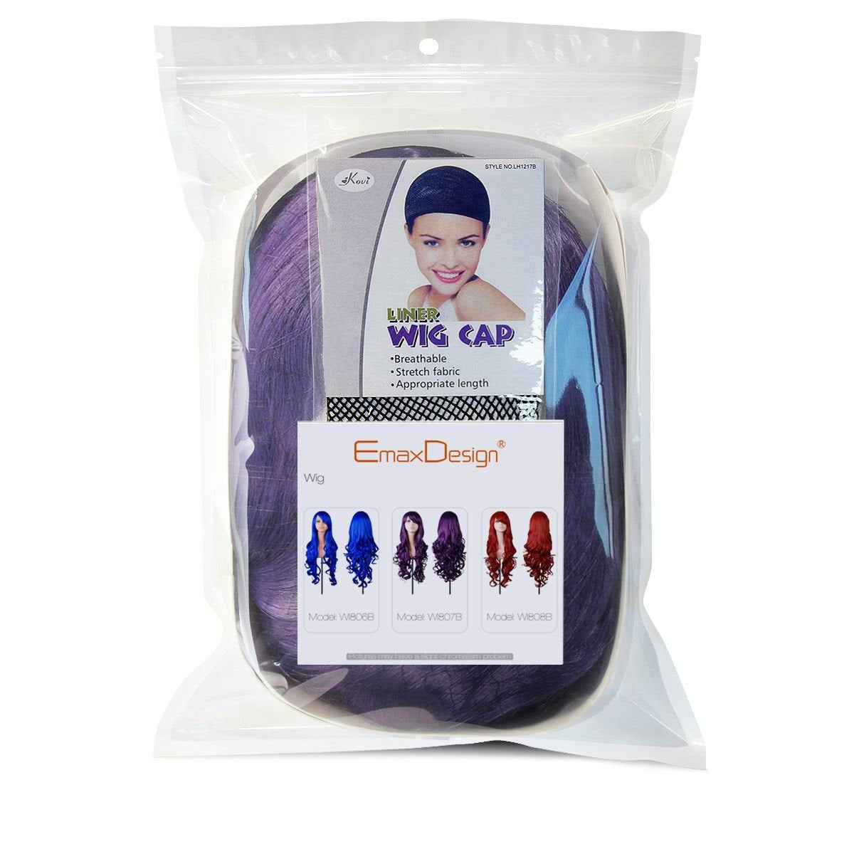 EmaxDesign Wigs 32 inch Wavy Curly Cosplay Wig With Wig Cap and Comb (Dark Purple)