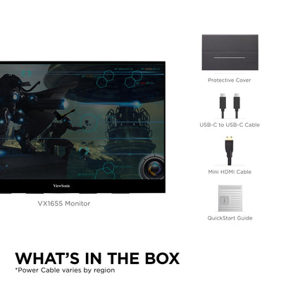 ViewSonic VX1655 15.6 Inch 1080p FHD Portable LED IPS Monitor with 2 Way Powered 60W USB C, Mini HDMI, Dual Speakers, and Built-in Stand with Tripod Mount,Black