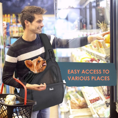 Nasjac Pet Dog Sling Carrier, Hands Free Papoose Front Carrier Small Dog Puppy Walking Breathable Mesh Hard Bottom Support Adjustable Padded Strap Pocket Safety Belt Travel Bag Washable