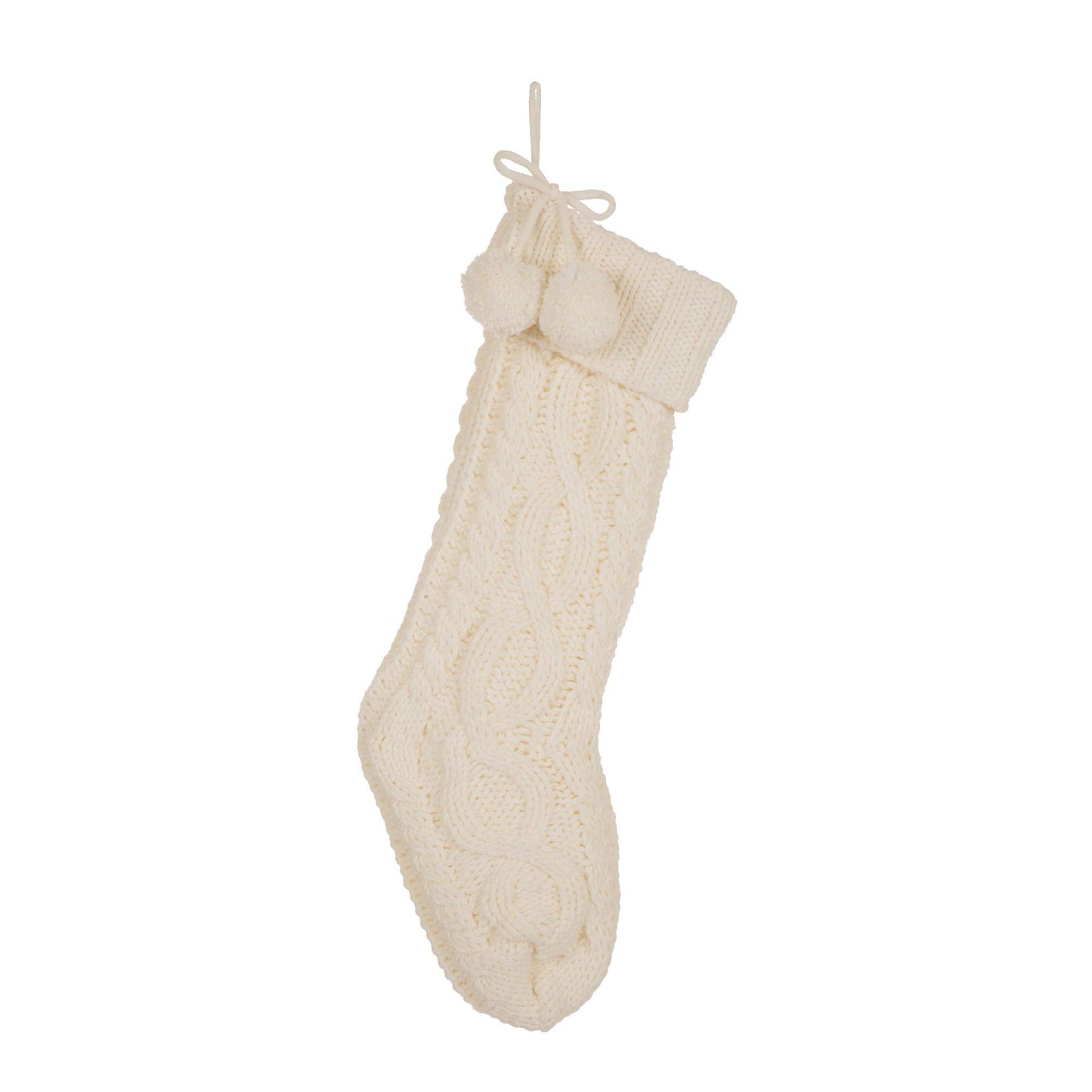 Glitzhome 24" L White Knitted Polyester Christmas Stocking with Pom Pom Ball Oversize Christmas Stocking for Christmas Party Home Decoration