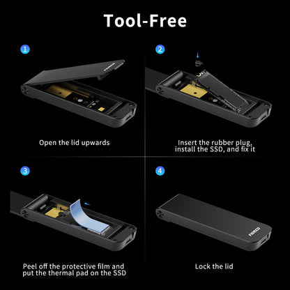 FIDECO M.2 NVMe SSD Enclosure, M.2 NVMe to USB Adapter, USB 3.2 Gen 2 (10Gbps) SSD Reader for M & M+B Key, Sandwich Style Design, Tool-Free Installation, Support UASP and TRIM