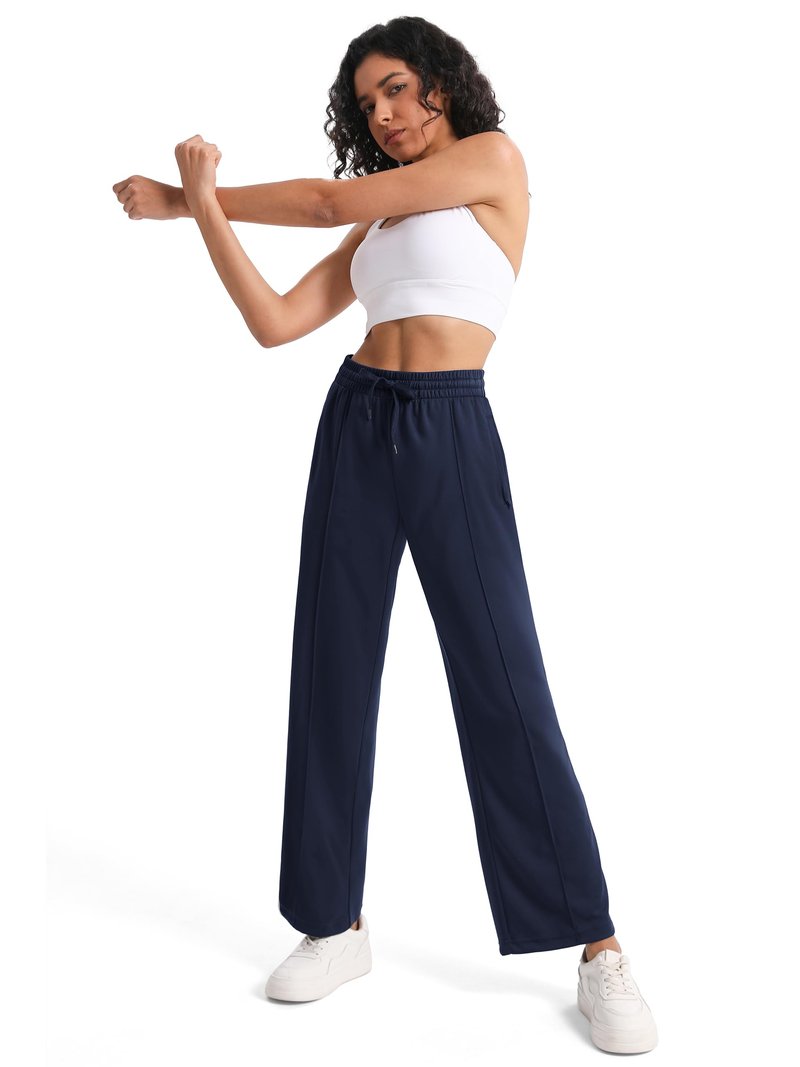 Tapata Women's 32" Inseam Long Track Pants Loose Straight Leg Jogging Sweatpants Warm-Up Sports Athletic Running, Navy Blue, M