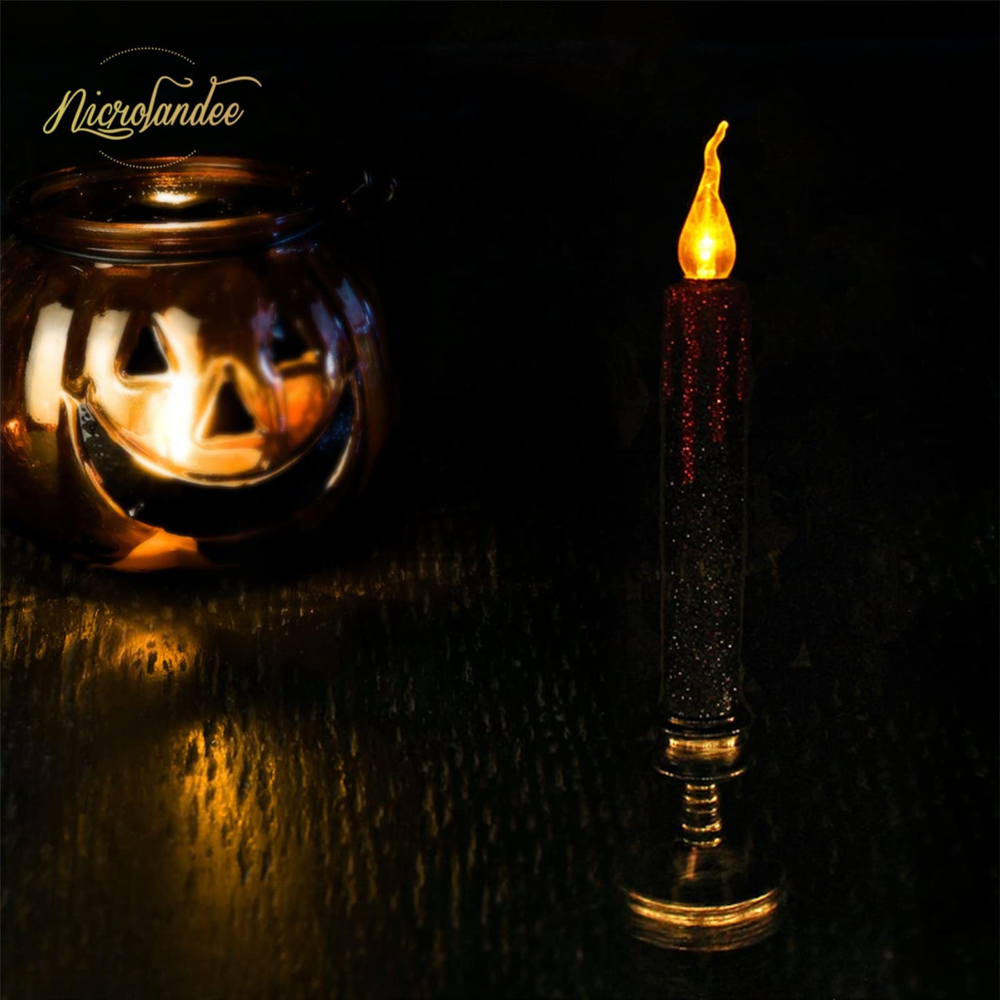 Nicrolandee Halloween Decorations, 2 PCS Blood Dripping Flameless Candles Led Taper Candle with Remote Control, Amber Warm Yellow Flickering Candle for Halloween Home Decor, Horror Party Decorations