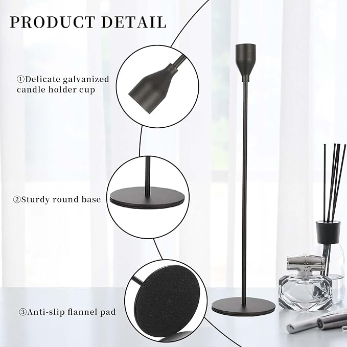 Matte Black Candlestick Holder for Taper Candles, Decorative Candle Holders Bulk Candle Stick Holders, Fits 3/4 inch Candles, Metal Taper Candle Holders for Table Centerpieces, Home Decor (Set of 6)