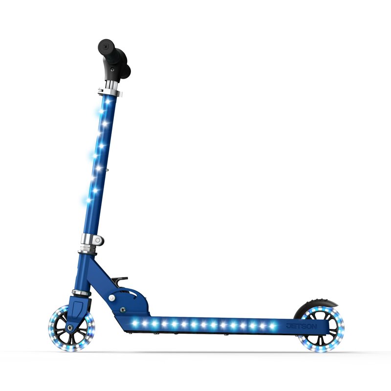 Jetson Scooters - Jupiter Kick Scooter (Blue) - Collapsible Portable Kids Push Scooter - Lightweight Folding Design with High Visibility RGB Light Up LEDs on Stem, Wheels, and Deck