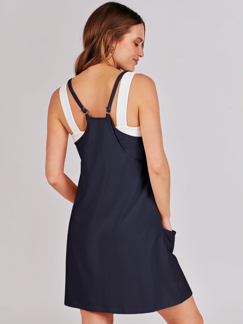 ANRABESS Women Athletic Dress Summer Tennis Workout Active Sports Mini Romper Dress Built in Shorts Travel Vacation Clothes Navy Blue Small