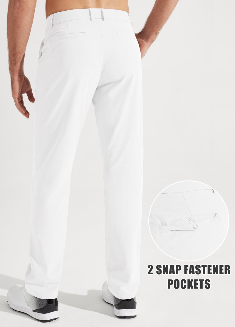Libin Men's All Day Comfy Golf Pants Work Dress Pants 34" Quick Dry Lightweight Business Casual Trousers for Men with Pockets, White, 35W x 34L