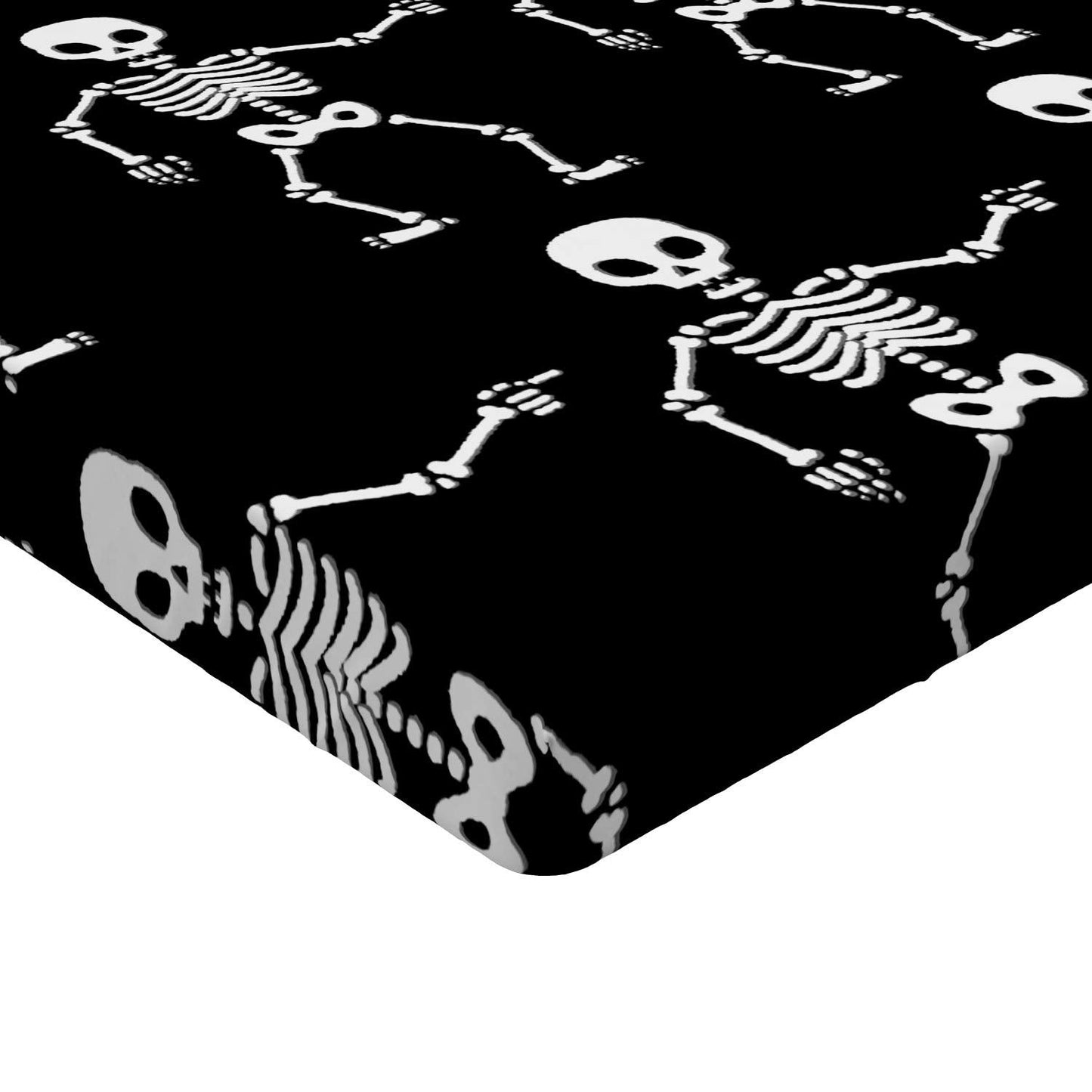 Ambesonne Skeleton Fitted Sheet, Simple Monochrome Pattern of Pointing Funny Spooky Halloween, Bed Cover with All-Round Elastic Deep Pocket for Comfort, Twin Size, Charcoal Grey and White