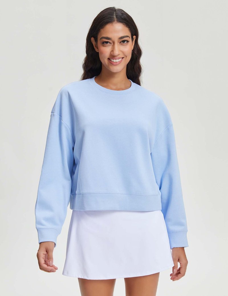 Stelle Cropped Sweatshirts for Women Cotton Long Sleeve Crop Tops Crewneck Pullover Oversized Sweater