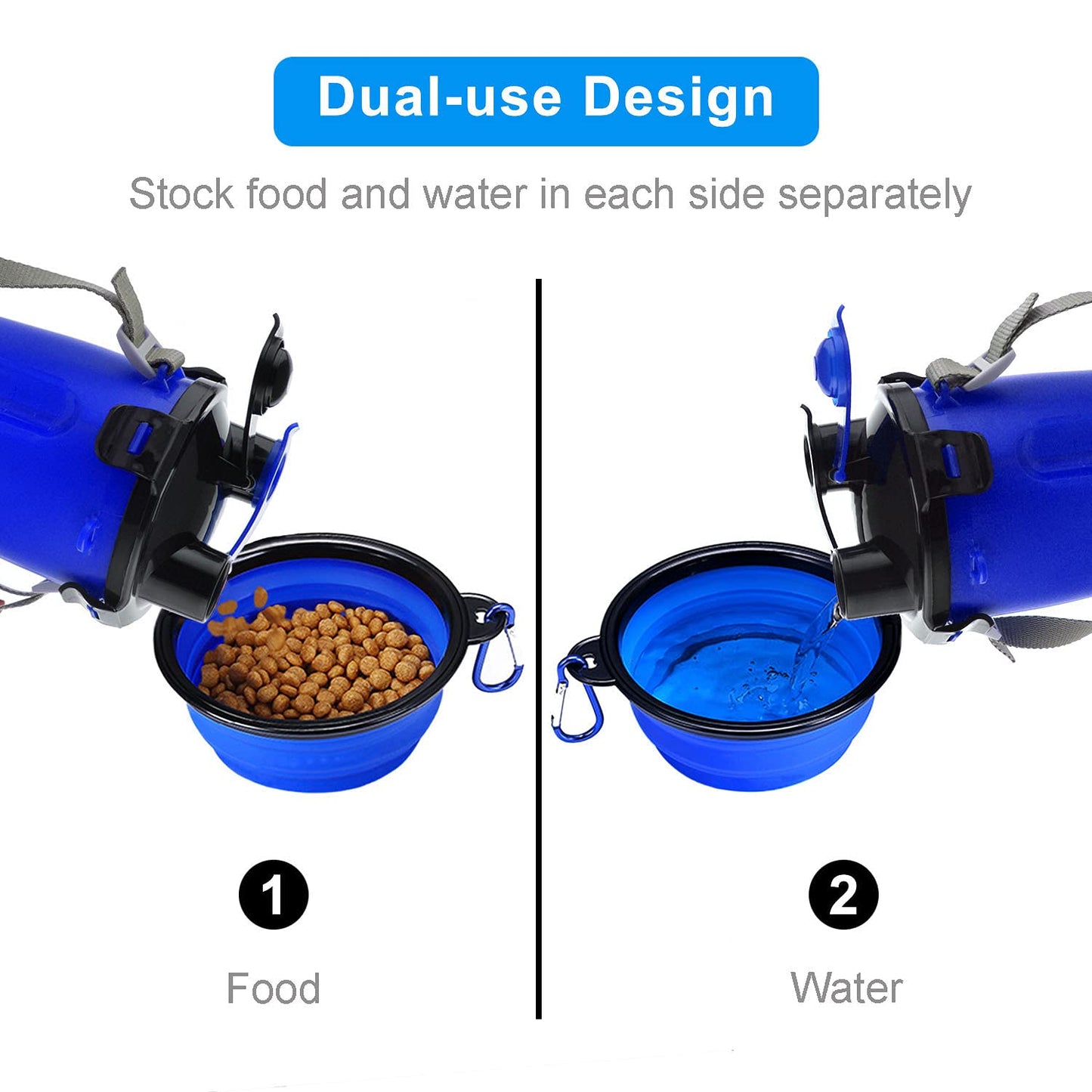Dog Travel Water Bottle Collapsible Bowls, 2 in 1 Pet Food Container with Collapse Bowls, Outdoor Portable Water Bowls for Walking, Traveling, Camping and Hiking (Orange)
