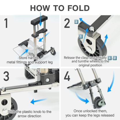 Japard Folding Carrying Cart, Luggage Cart with 2 Wheels One Way, Compact for Travel Small Mini Trolley for Light Duty School Business Bungee Cord