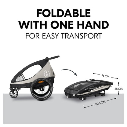 hauck Dryk Duo Plus, Black - 2in1 Kids Bike Trailer & Pushchair with Suspension 2 Seats Folding Bicycle Trailer with XL Storage, Tow Bar, Hitch, Pennant, Stroller Wheel & LED Rear Light