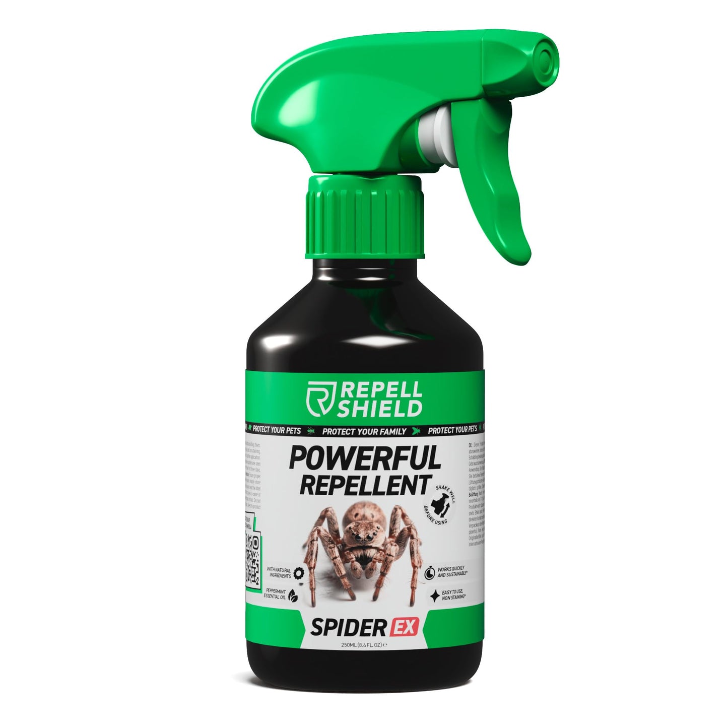 RepellShield Spider Repellent Spray - Natural Peppermint Oil Power, Pet-Safe, Non-Staining, High Efficiency Pest Control for Homes, Mint Scented, Use Indoors & Outdoors, Responsible Eradication, 250ml