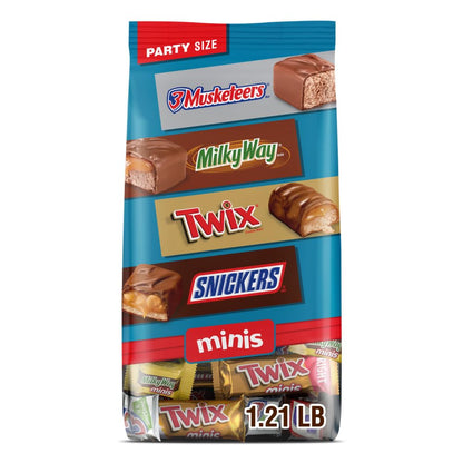 SNICKERS, TWIX, MILKY WAY & 3 MUSKETEERS Minis Individually Wrapped Halloween Candy Trick or Treat Chocolate Bars, Party Size, 19.49 Oz Bulk Bag