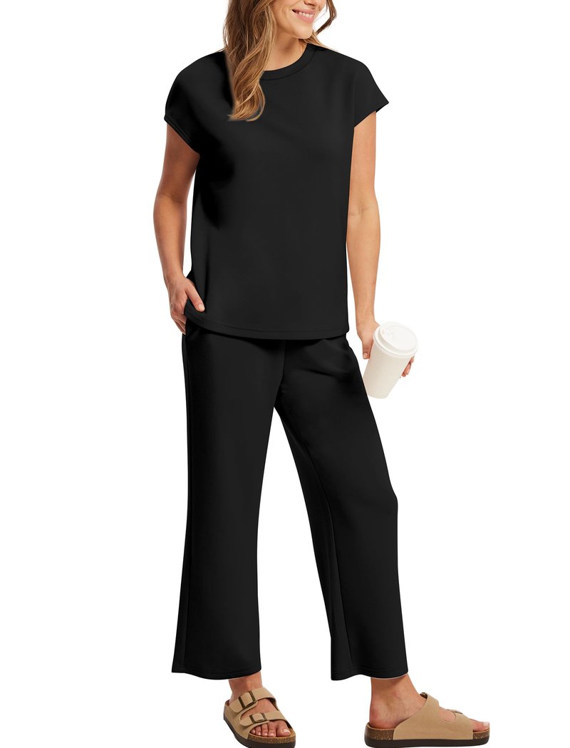Sampeel Two Piece Sets for Women Lounge Set Summer Outfits Date 2026 Travel Fashion Beach Vacation Clothes Matching Sets Women Clothing Winter Teacher Black M
