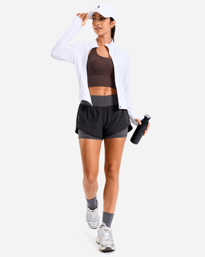Soothfeel Women's 2 in 1 Running Shorts Workout Athletic Gym Yoga Shorts for Women with Phone Pockets Dark Grey