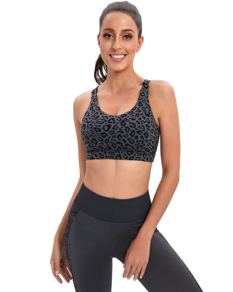 RUNNING GIRL High Impact Sports Bras for Women,Racerback Bra Workout Crop Tops for Women(WX2667 Leopard Print,XL)