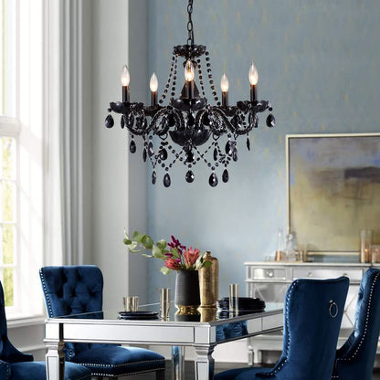 Saint Mossi Modern K9 Crystal Chandelier,Black Chandelier with 5 Lights E12 Base, Modern Pendant Ceiling Lighting Fixture for Dining Room,Bedroom,Living Room, D19 x H19 with Max 59" Adjustable Chain