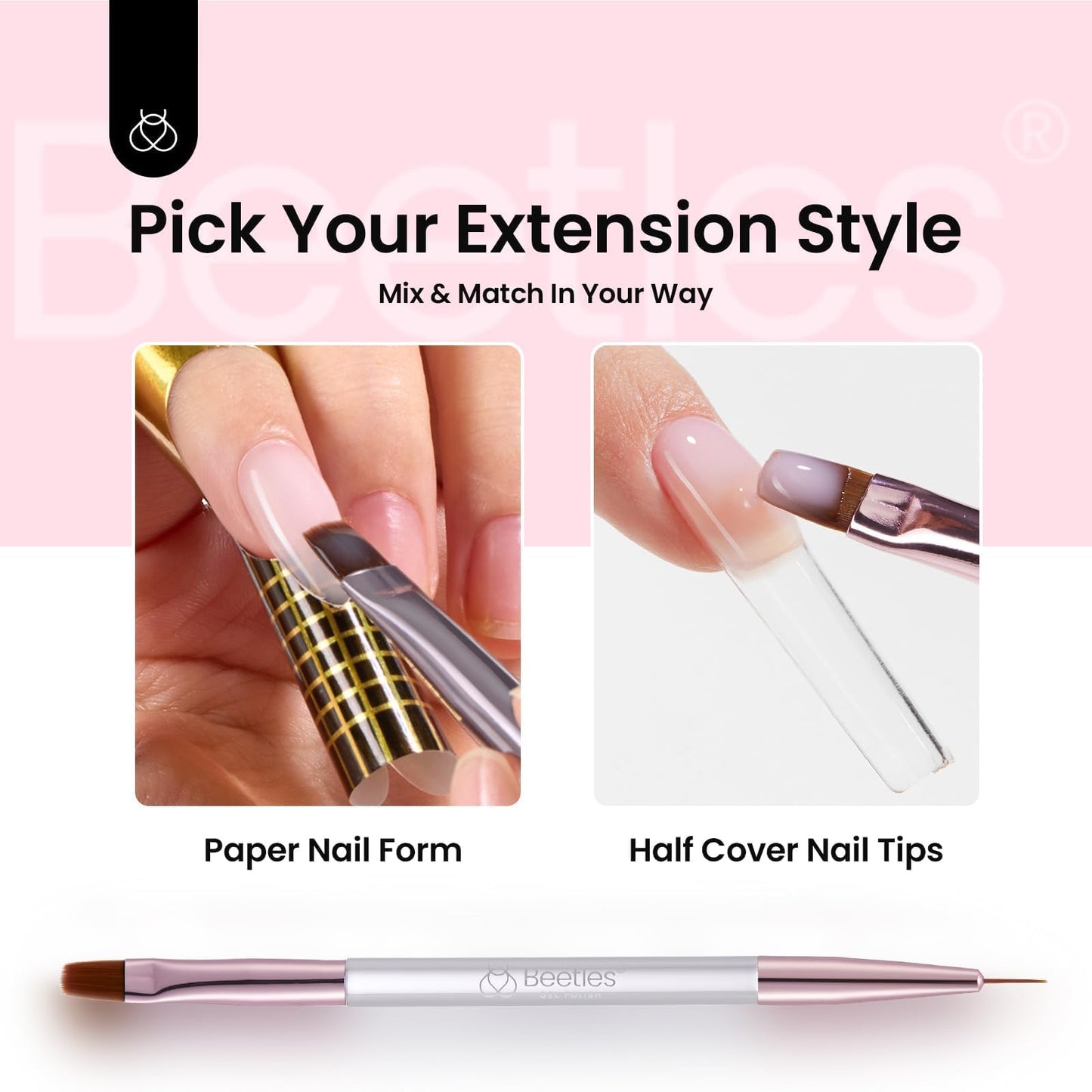Beetles Builder Gel for Nails-3 Colors 9 in 1 Nail Extension Sculpting Building Clear Nude Pink Hard Gel Kit with Base Top Coat for Pros Women,UV & LED Lamp Cured Needed