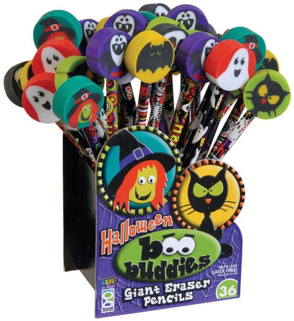 Raymond Geddes Boo Buddies Number 2 Pencils With Giant Pencil Top Erasers (Pack of 36)