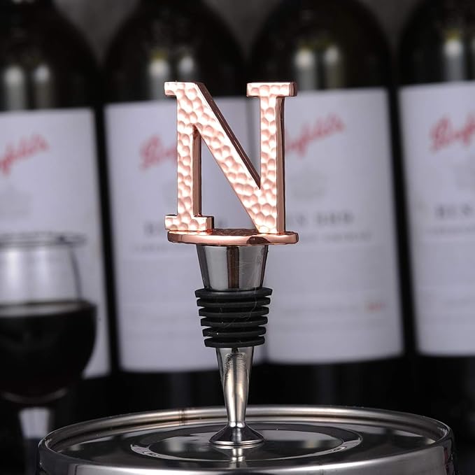Miicol Wine Stopper, Prosecco Topper, Personalised Champagne Stopper, Rose Gold Wine Bottle Accessories, Wine Lovers Gift, Monogram Gift, Letter N