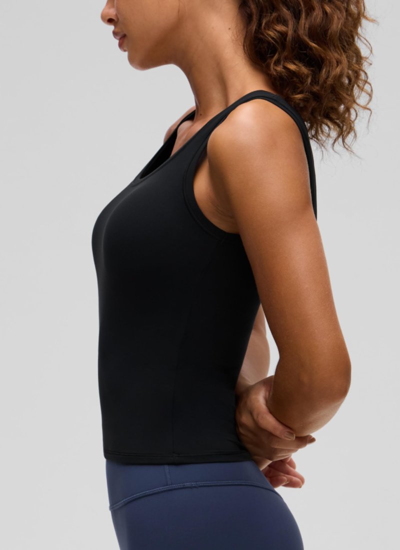 CRZ YOGA Softembrace Scoop Neck Tank Tops for Women - Casual Going Out Soft Double Lined Crop Basic Sleeveless Shirts Black Small