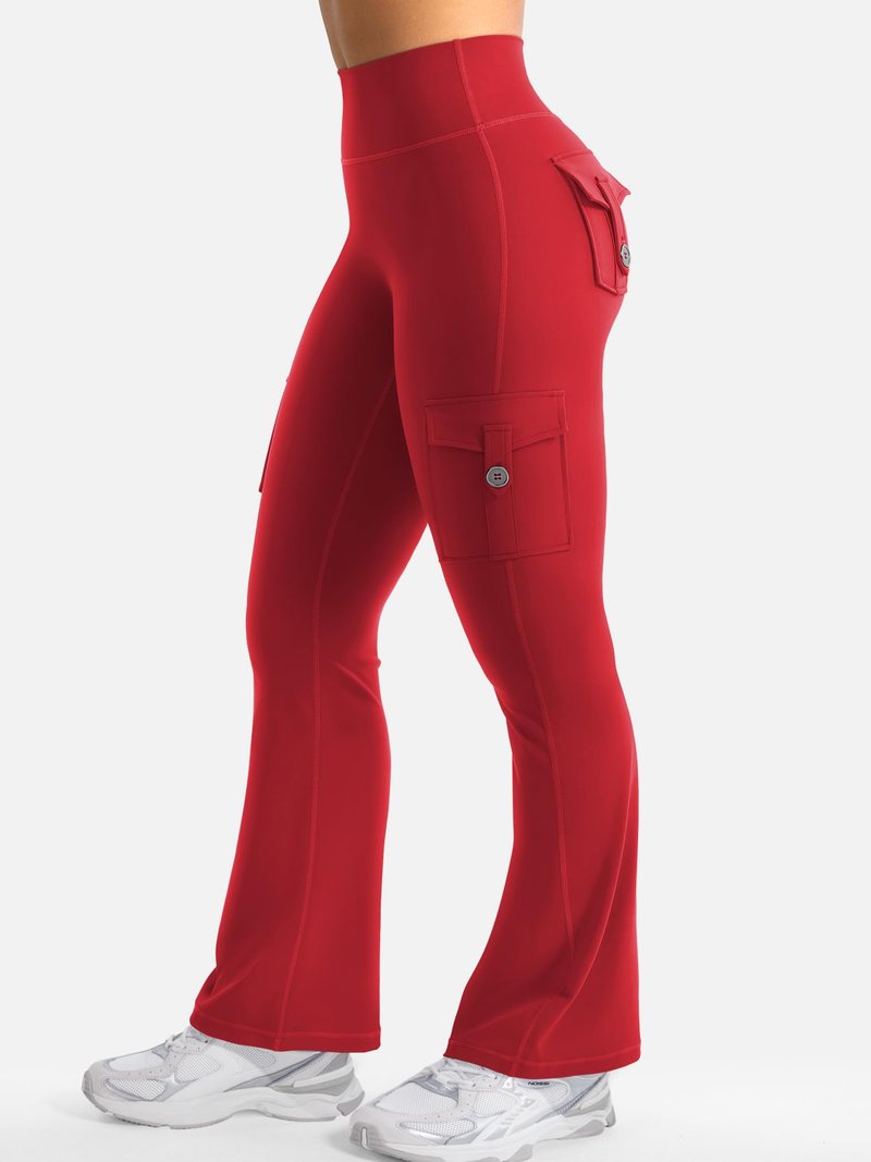YEOREO CoreFlex Women Workout Flare Leggings with Pockets Scrunch Cargo Gym Yoga Leggings 28" Inseam Red XL