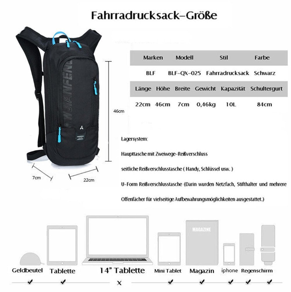 WINDCHASER Bike Backpack, Waterproof Breathable Cycling Bicycle Rucksack, 10L Mini Ultralight Biking Daypack Sport Bags Gift for Fitness Running Hiking Skiing Trekking