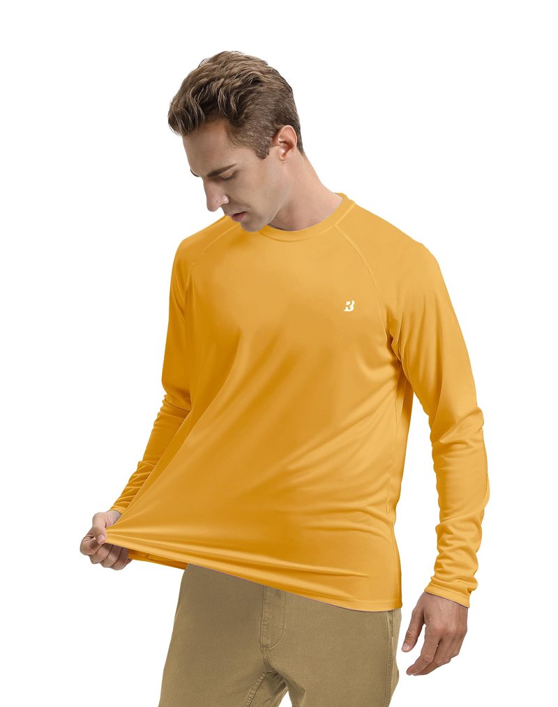 Roadbox Mens UPF 50+ Long Sleeve SPF Diving Rash Guard UV Sun Protection Shirts for Outdoor Fishing Hiking Swimming Running Golden Yellow