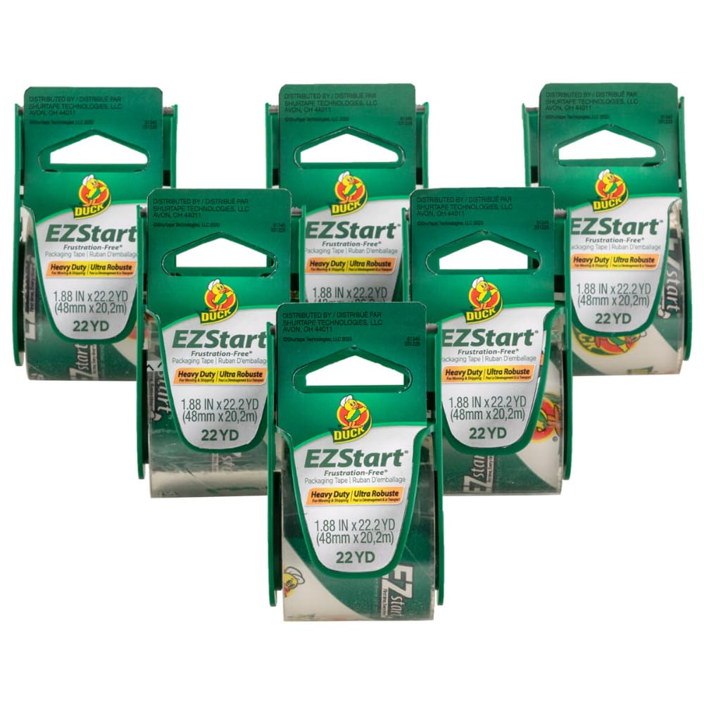 Duck EZ Start Packing Tape with Dispenser, 6 Pack