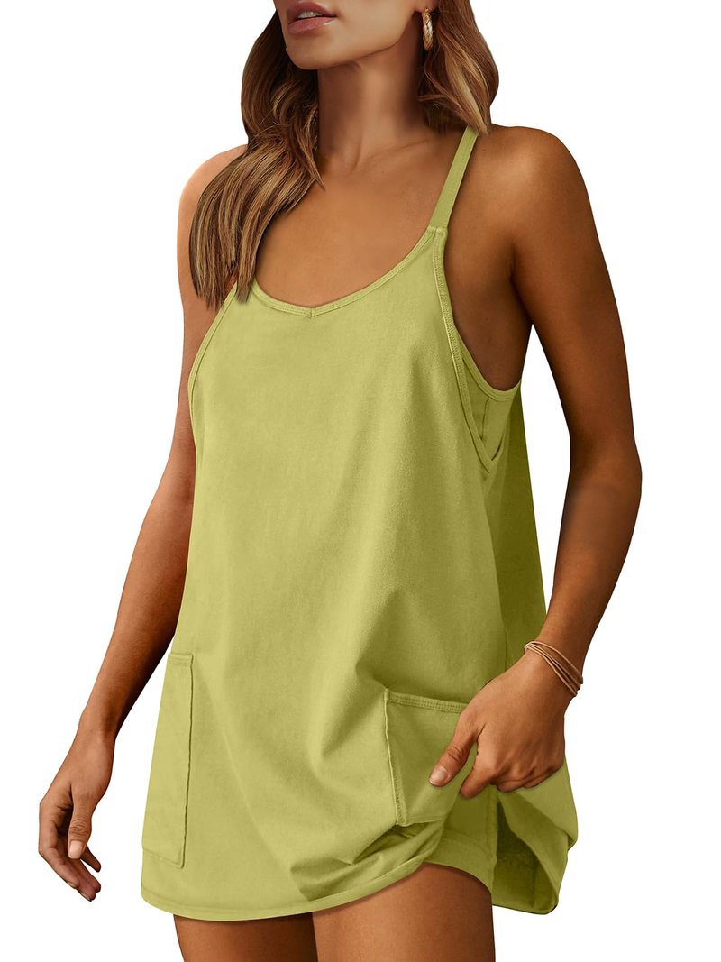 ANRABESS Women Athletic Dress Summer Tennis Workout Active Sports Mini Romper Dress Built in Shorts Travel Vacation Clothes Light Green X-Large