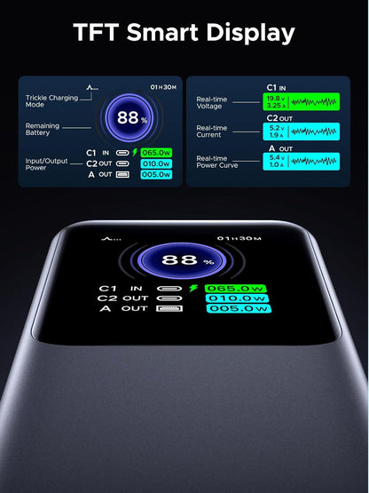 UGREEN Nexode Power Bank 25000mAh 200W Laptop Portable Charger PD 3.1 Fast Charging 90Wh 3-Port Battery Pack with TFT Smart Display for MacBook Pro/Air/ipad/iPhone 17/16/Samsung S24/Dell/HP and More