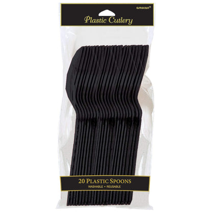 Vibrant Jet Black Plastic Spoons - Eco-Friendly, Durable & Eye-catching, Perfect For Parties & Events