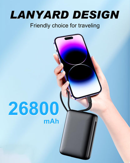 Power Bank, 26800mAh Portable Charger Battery Pack, External Battery with 2 Port & 2 Cables, Fast Charging Powerbank Compatible for iPhone 16 15 14 13 12, Android Phone and More