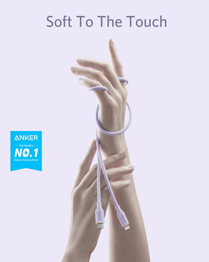 Anker USB C to Lightning Cable, MFi Certified Powerline III Flow Silicone Charging Cable for iPhone 13 13 Pro (Cloud White, 6ft)