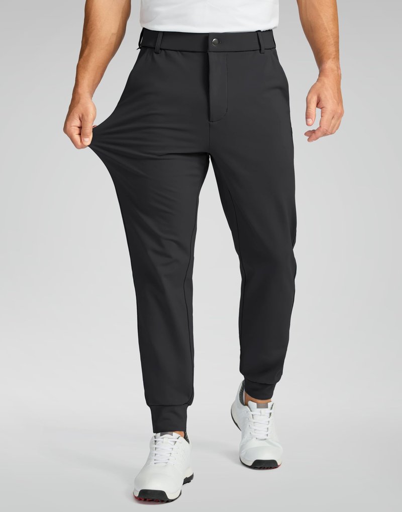 Soothfeel Mens Fleece Lined Golf Joggers with Pockets Slim Fit Stretch Sweatpants Dress Work Travel Warm Winter Pants for Men Black L