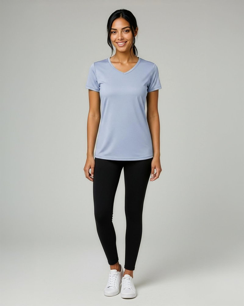 Real Essentials 5 Pack: Women's Dry-Fit Short Sleeve V Neck T Shirt Workout Fitness Yoga Top Tee, Set 16, S