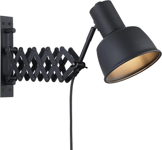 COSYLUX Industrial Plug in Wall Sconces for Bedroom Bedside, Vintage Extended Swing Arm Wall Lamp with Plug in Cord, Modern Wall Mounted Reading Lighting Fixture for Living Room, Black