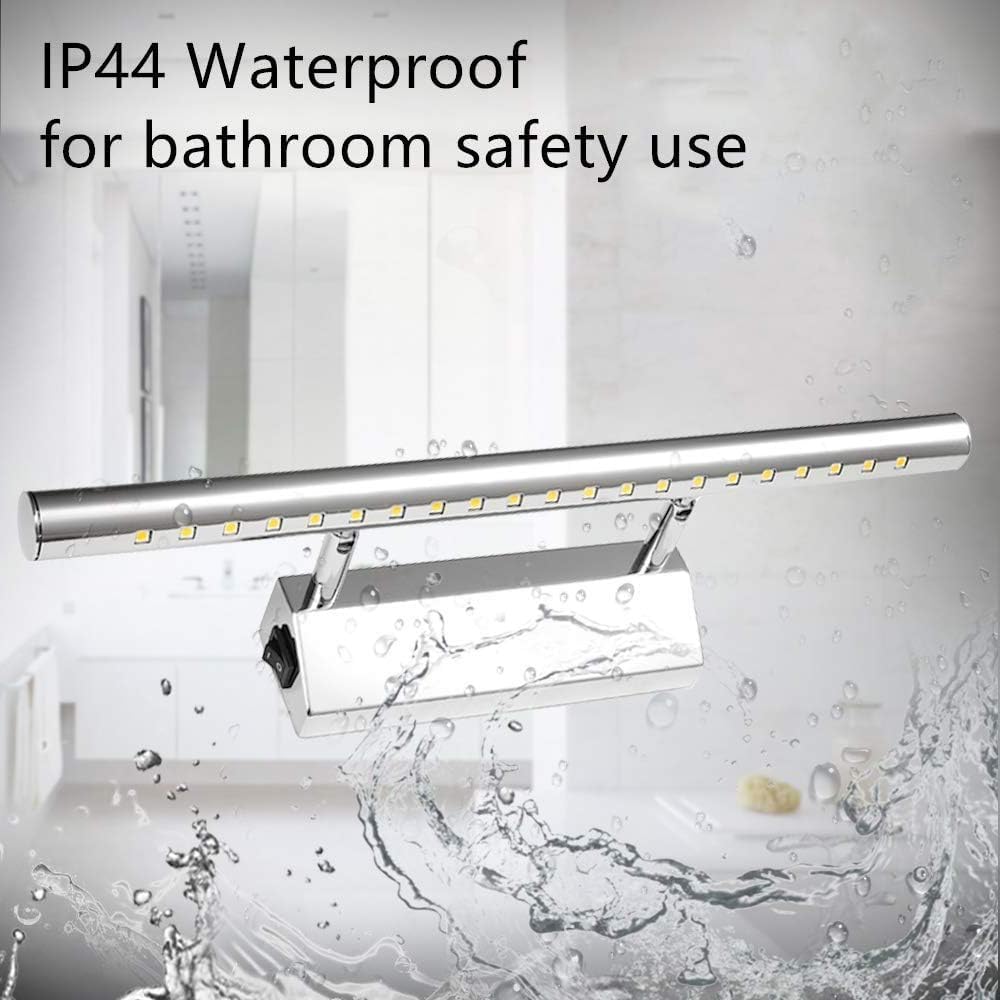 Lightess Bathroom Wall Light Led Mirror Lights with Switch 5W Bathroom Above Mirror Lamps 180° Adjust Picture Wall Lights Stainless Steel IP44 Lights for Mirror Mains Powered 6000K Cold White - 40cm