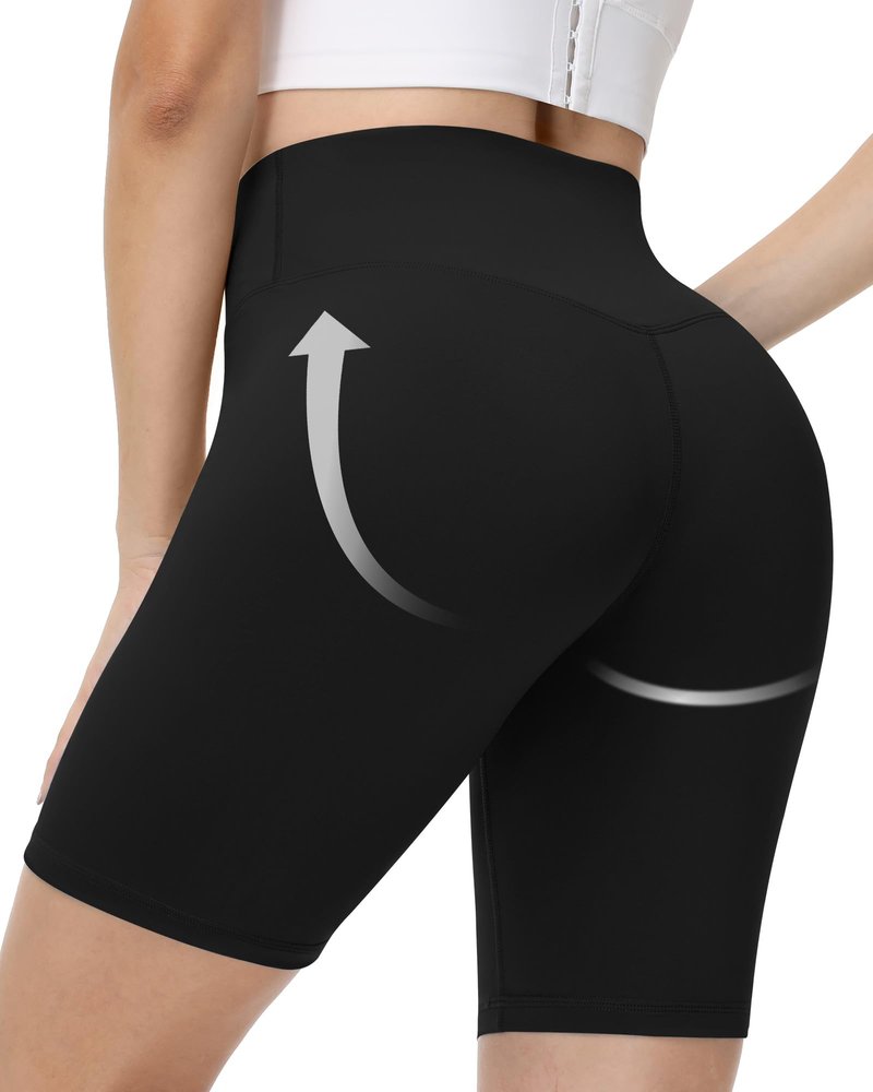 Runhit No Front Seam Biker Shorts for Women - 8'' High Waisted Workout Gym Yoga Running Spandex Compression Shorts Shorts with Tummy Control Black Small