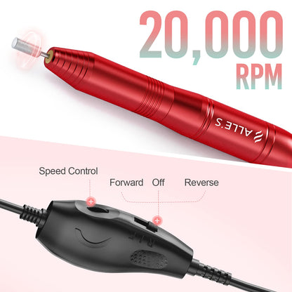 20000RPM Electric Nail Drill Compact Portable Efile Professional Manicure Pedicure Nail File Drill Kit for Acrylic, Gel Nails and Home Salon Use