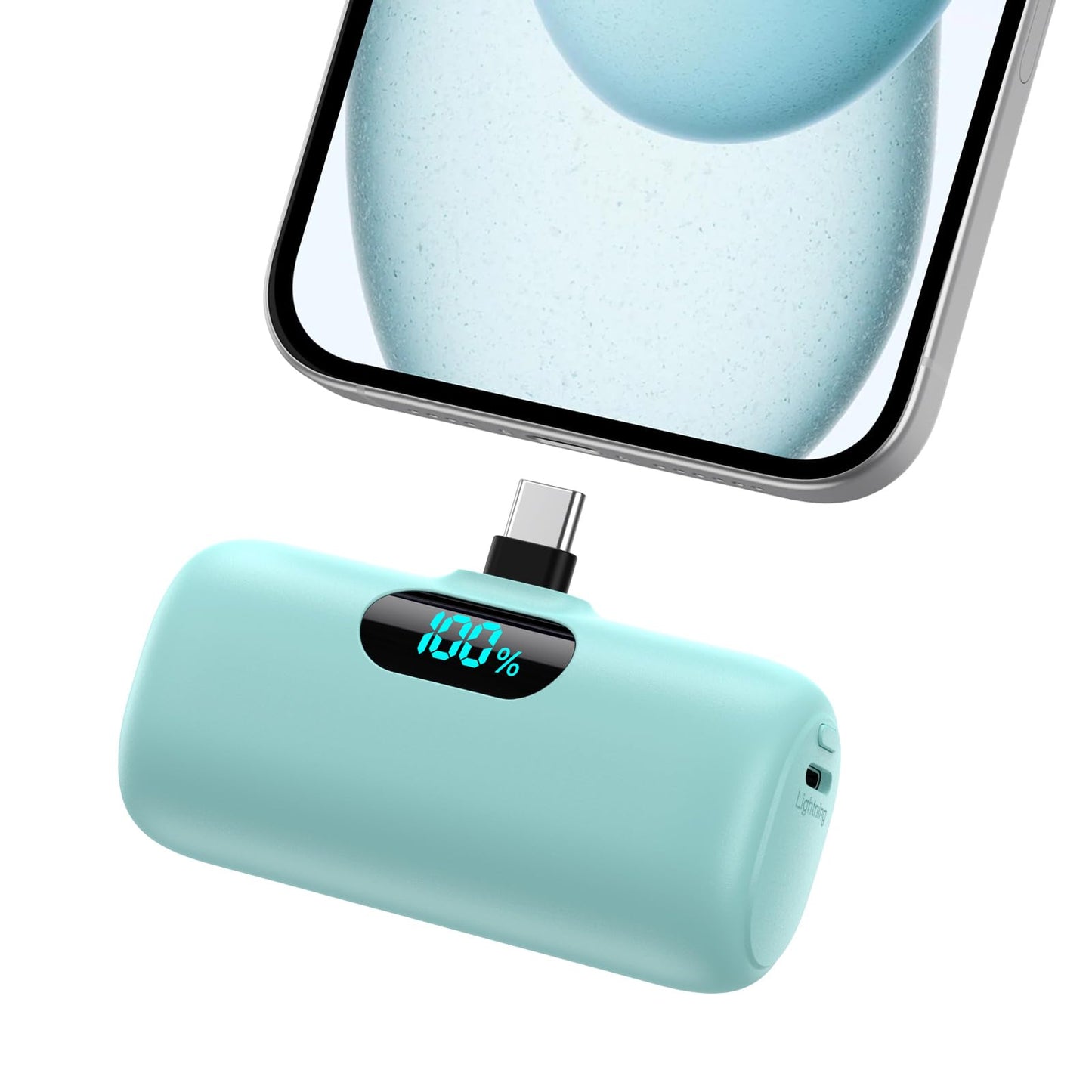 Mini Portable Charger USB C Power Bank,Upgraded 5000mAh PD Fast Charging Battery Pack Built-in USB-C Connector,LCD Display,Compatible with iPhone16,16 Plus,16Pro/Max/15,iPad Pro/Air,Android Phone etc