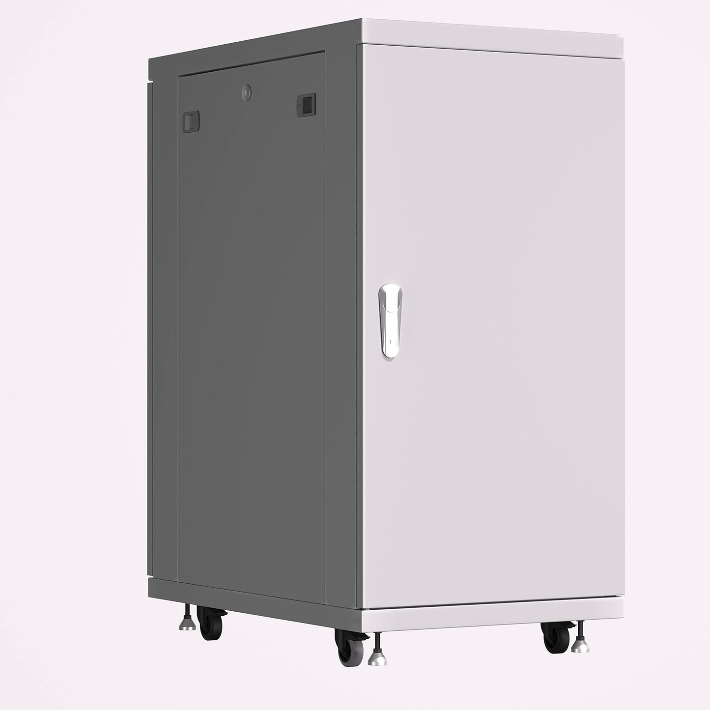 Sysracks 22U 35 Inch Deep Grey White Server Rack IT Network Data Rack Cabinet Enclosure Fully Lockable on Wheels - LCD Screen - Ventilation System - PDU - Glass Door - Rich Accessories Kit
