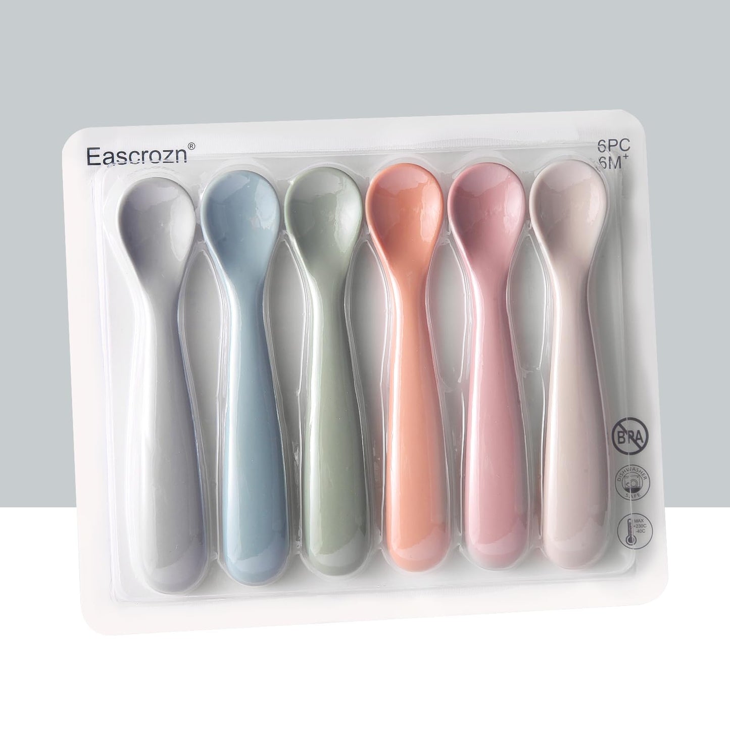 Eascrozn 6 Pack Silicone Baby Spoons, Baby Spoons Self Feeding 6 Months+, BPA Free, Soft Tip Baby Utensils Feeding Spoon, Baby Led Weaning Supplies, Dishwasher and Boil Safe