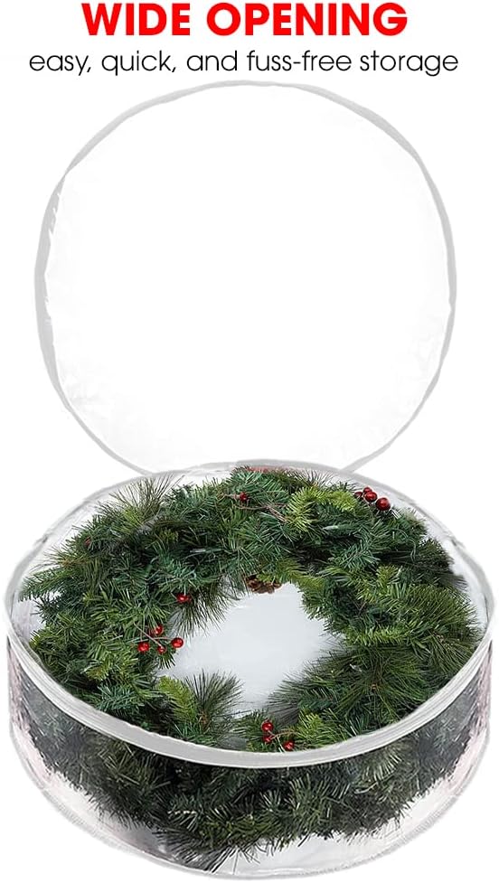 ProPik Christmas Wreath Storage Bag 36" - 2 Pack Clear Christmas Wreath Storage Container- Garland Artificial Holiday Wreath Storage Holder - Water Proof Transparent PVC with Handles (36 Inch, White)