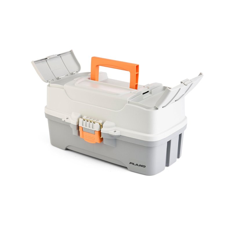 Plano Three-Tray Tackle Box, Light Grey/Dark Grey, Rust-Proof Brass Latch, Top-Access Tray with Deep Storage, Made in the USA, Portable Fishing Gear Storage Organizer