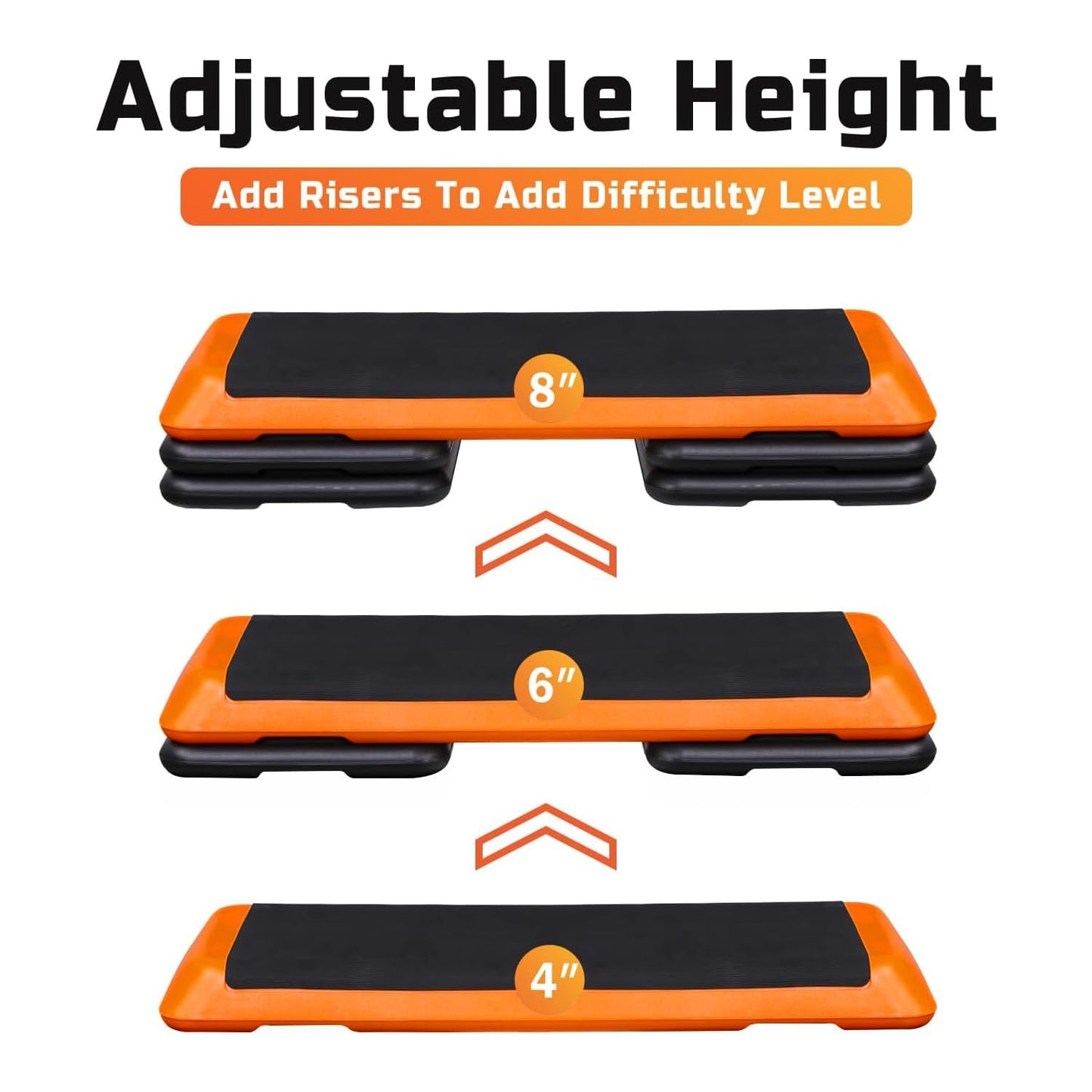 ZENY 43'' Exercise Aerobic Step Platform Adjustable Workout Step with 4 Stackable Risers, Aerobic Steppers for Exercise at Home Gym Cardio Strength & Training (Orange)